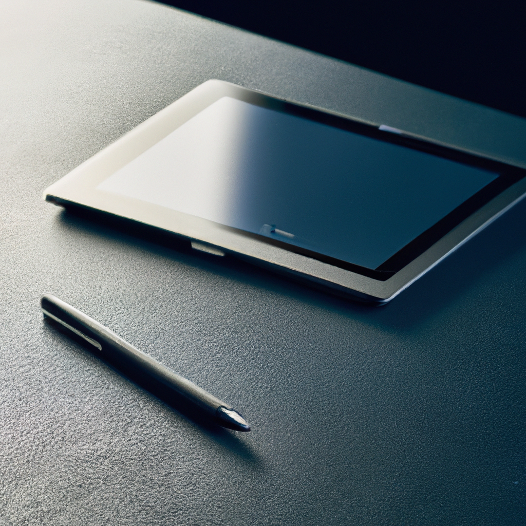 Artista de retoque de alto nivel con tablet y lápiz en escritorio minimalista