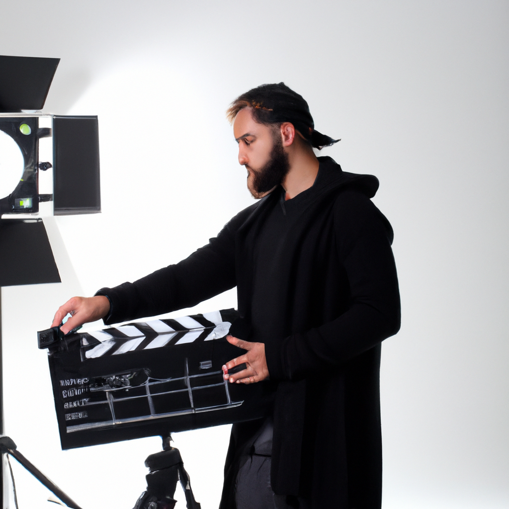 Productor chileno con clipboard en estudio minimalista